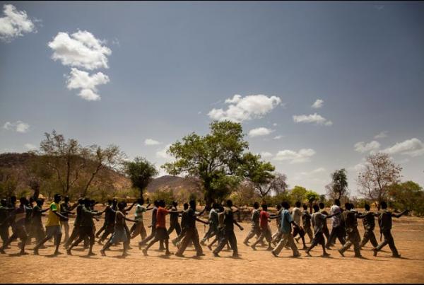 New rebel recruits march during drills at their camp in the Nuba Mountains. Image by Trevor Snapp. Sudan, 2012. Media file: south_kordofan_5_6_2012_10.jpg