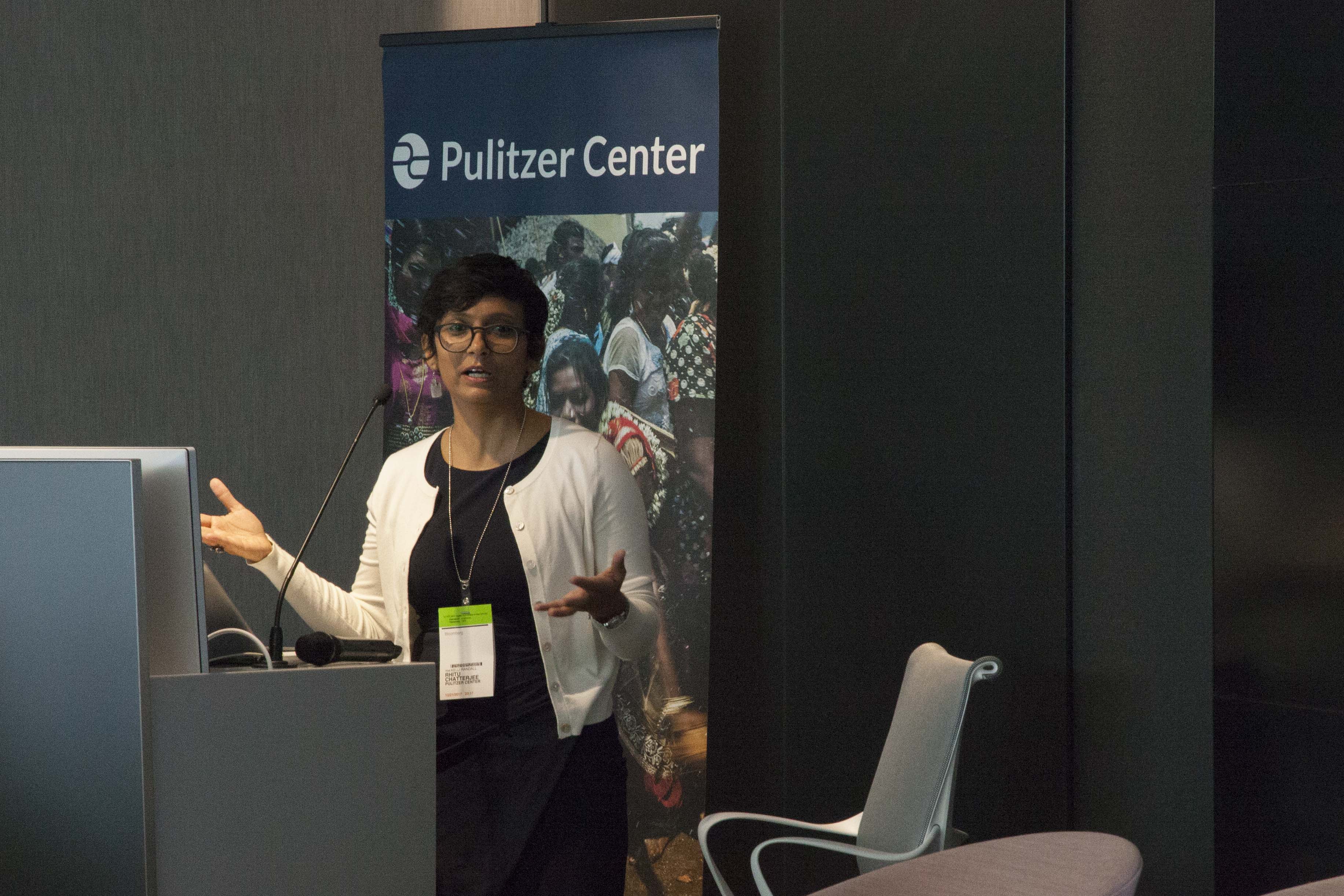 The Way We Tell Stories Pulitzer Center grantee and NPR editor Rhitu Chatterjee on 'The Way We Tell Stories.' Image by Jin Ding. Washington, DC, 2017.