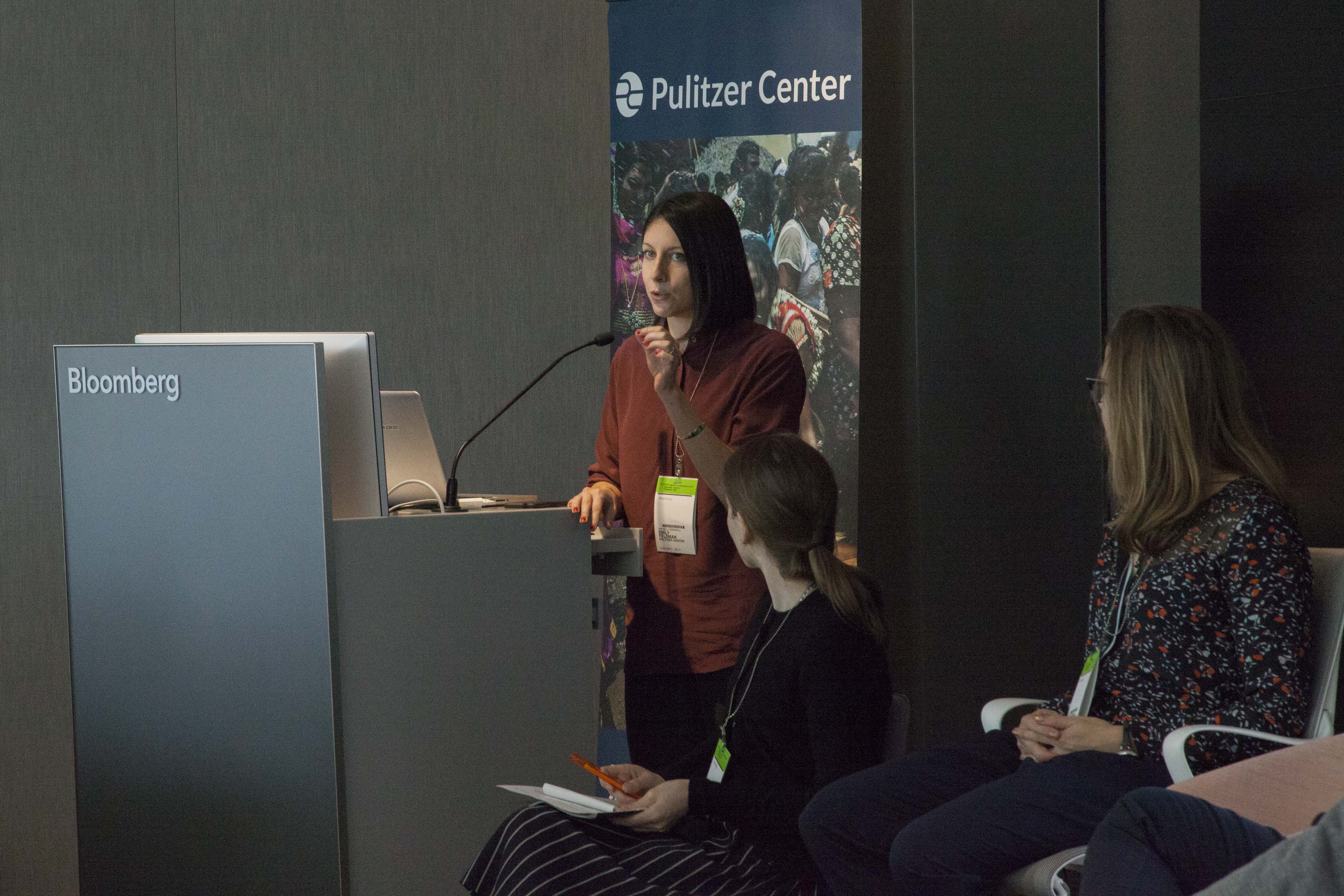 How to Pitch a Global Story Pulitzer Center grantee Emily Feldman on 'How to Pitch a Global Story.' Image by Jin Ding. Washington, DC 2017.