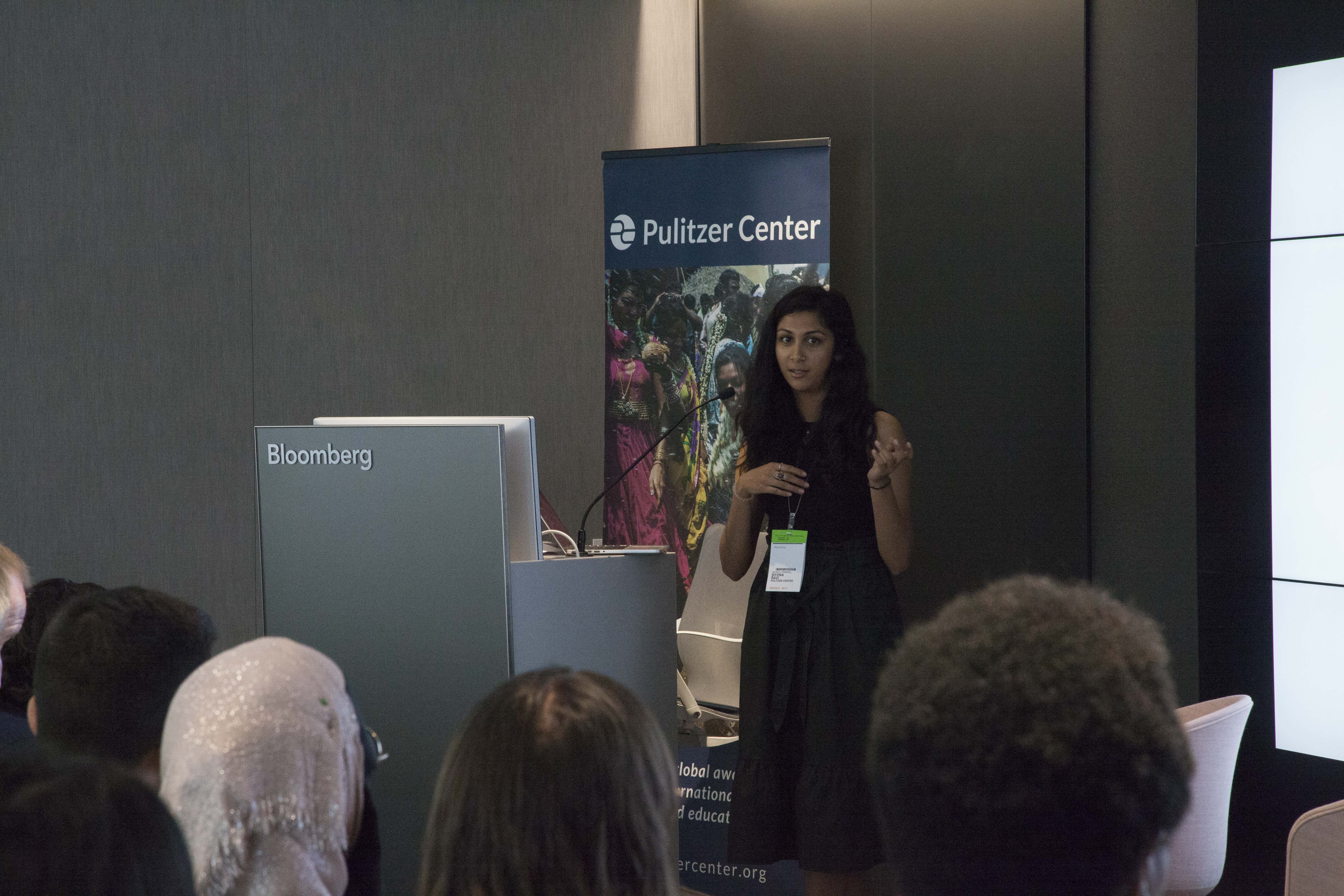 studentfellow20170131.jpg Siyona Ravi from the University of Pennsylvania discusses her project on transgender communities in India. Image by Jin Ding. Washington, DC, 2017.