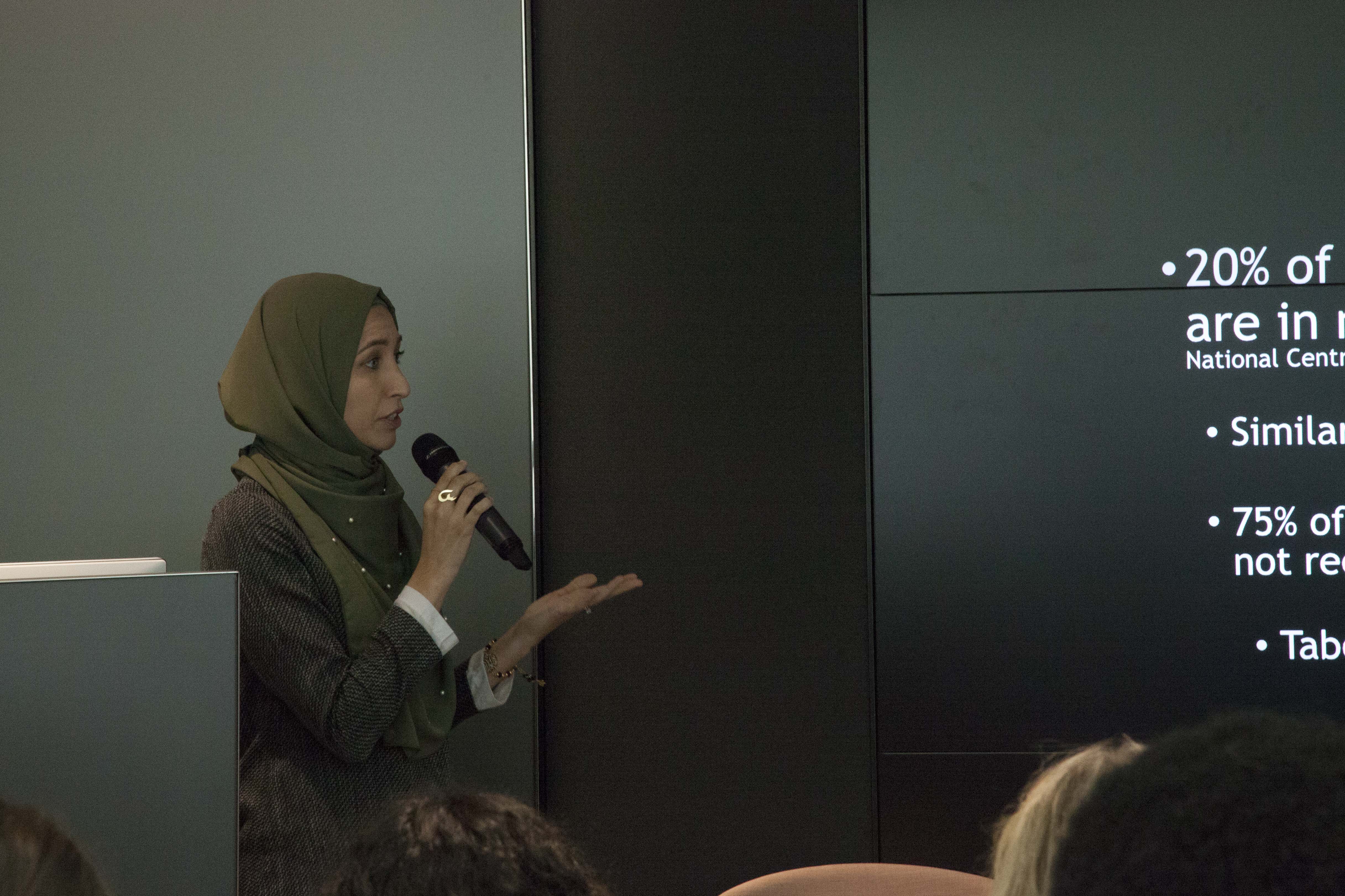 studentfellow20170147.jpg Sawsan Morrar from the University of California Berkeley reports on trauma Among Syrian refugees. Image by Jin Ding. Washington, DC, 2017.