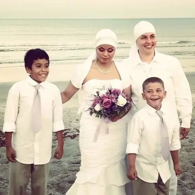 Iman and Dulce on their wedding day. Arooj Zahra featured Iman and Dulce in her article about gay marriage in the Muslim community. Photo courtesy of Iman and Dulce. Media file: gay_marriage.png