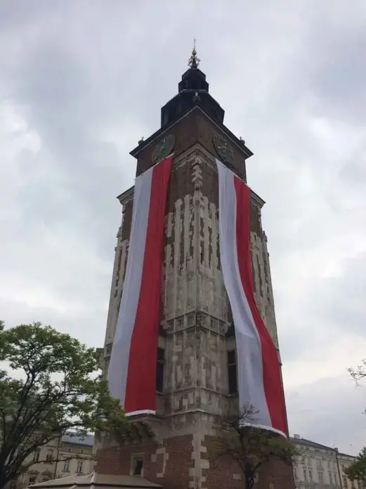 Kraków’s town hall decorated for Flag Day. Image by Ben Mauk. Poland, 2017. Kraków’s town hall decorated for Flag Day. Image by Ben Mauk. Poland, 2017.