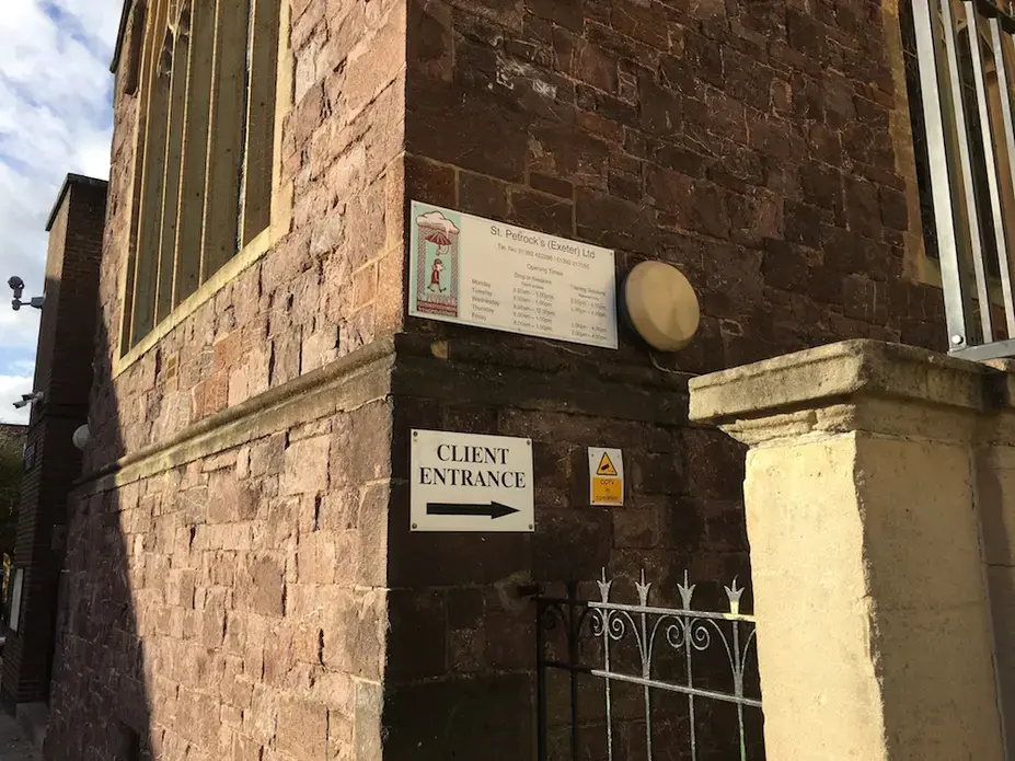 Client's entrance to St. Petrock's, a homeless charity based in Exeter. Image by Caitlin Bawn. England, 2016. Client's entrance to St. Petrock's, a homeless charity based in Exeter. Image by Caitlin Bawn. England, 2016.