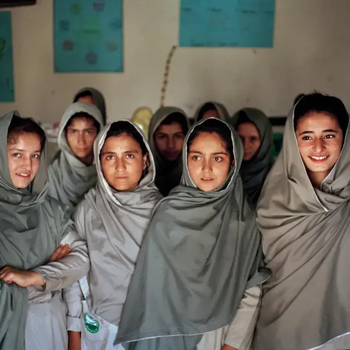 Both Sunni and Shia students study at a girls’ school in Minawar, a village near Gilgit in the province of Gilgit-Baltistan. Image by Sara Hylton/National Geographic. Pakistan, 2019. Both Sunni and Shia students study at a girls’ school in Minawar, a village near Gilgit in the province of Gilgit-Baltistan. Image by Sara Hylton/National Geographic. Pakistan, 2019.