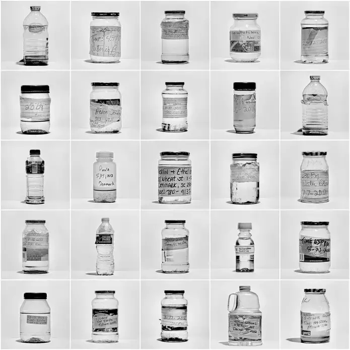 Denmark, S.C. | Water samples collected over a decade by Eugene “Horseman” Smith, 74, and his wife Pauline Ray Brown, 77; the couple began collecting the water and having it tested when they started to suspect, correctly, that it was contaminated. Image by Matt Black—Magnum Photos for TIME. United States, 2019. Denmark, S.C. | Water samples collected over a decade by Eugene “Horseman” Smith, 74, and his wife Pauline Ray Brown, 77; the couple began collecting the water and having it tested when they started to suspect, correctly, that it was contaminated. Image by Matt Black—Magnum Photos for TIME. United States, 2019.