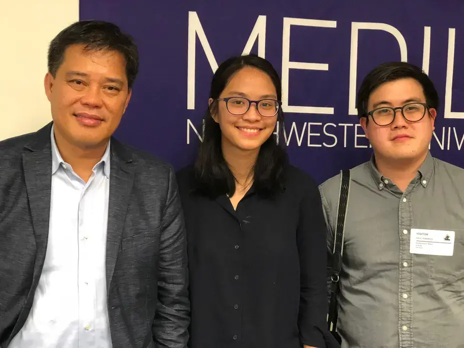 Human Rights Watch Philippines Researcher Carlos Conde, Medill student fellow Pat Nabong, and photojournalist Frederico Cruz. Image by Kem Knapp Sawyer. United States, 2018. Human Rights Watch Philippines Researcher Carlos Conde, Medill student fellow Pat Nabong, and photojournalist Frederico Cruz. Image by Kem Knapp Sawyer. United States, 2018.