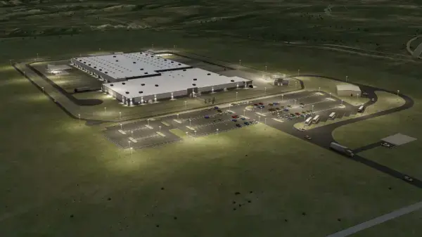 A rendering of CoreCivic's proposed immigration detention center in Evanston, Wyoming. Image by CoreCivic. United States, undated.