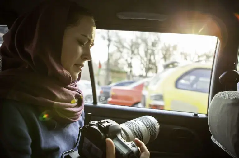 Op-Docs filmmaker Alexandia Bombach on location in Afghanistan. Her film "Afghanistan by Choice" premiered on Op-Docs in June, 2016. Image by Amin Palangi. Media file: img_4662.jpg