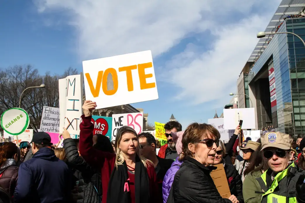 Students held up homemade signs at the March For Our Lives rally in Washington D.C. Image by Alyssa Sperrazza. United States, 2018.
