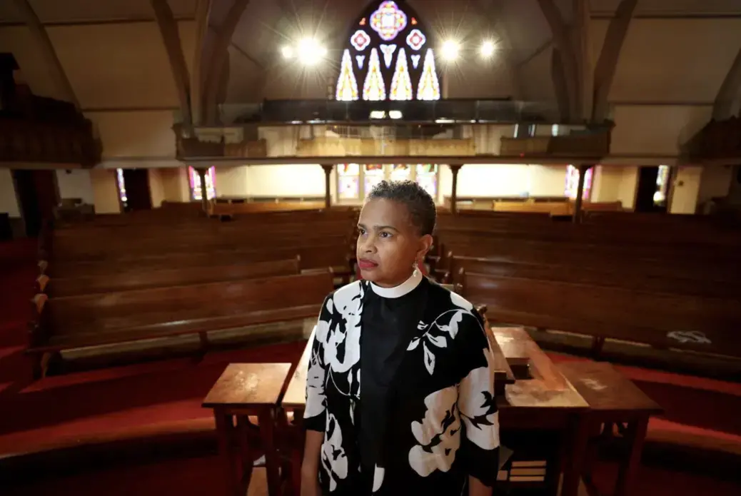 Leslie D. Callahan, pastor of St. Paul's Baptist Church, poses for a portrait, at her church in North Philadelphia on April 8. Image by David Maialetti / The Philadelphia Inquirer. United States, 2020. Leslie D. Callahan, pastor of St. Paul's Baptist Church, poses for a portrait, at her church in North Philadelphia on April 8. Image by David Maialetti / The Philadelphia Inquirer. United States, 2020.