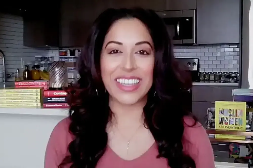 Screenshot of Dr. Seema Yasmin speaking at the a virtual Talks @ Pulitzer webinar on April 9, 2020.