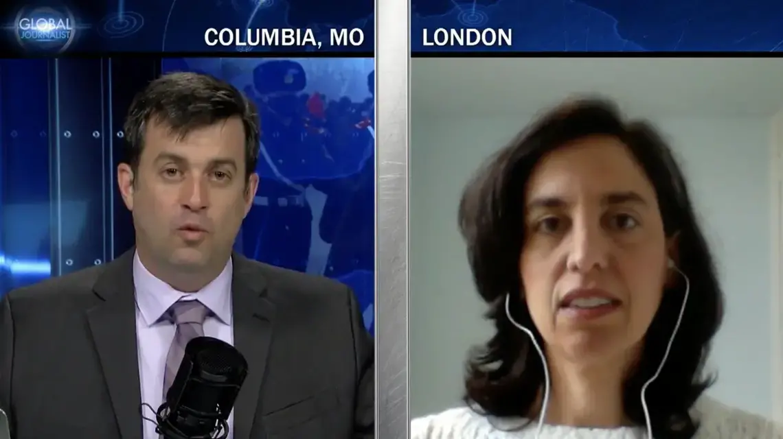 Global Journalist host Jason McLure interviews Beth Gardiner. Image by Global Journalist. United States, 2018.
