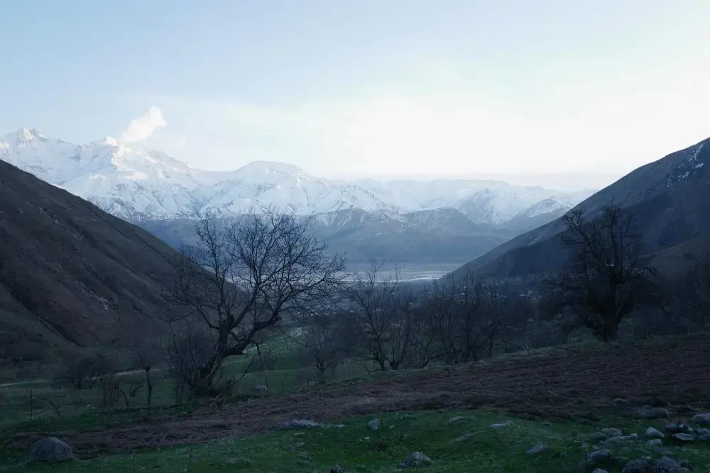 The grounds that Akobirov and his sons have begun to clear for his park. The Rasht Valley is below. Image by Tim Brown. Tajikistan, 2016. Media file: tajikistan1.jpg