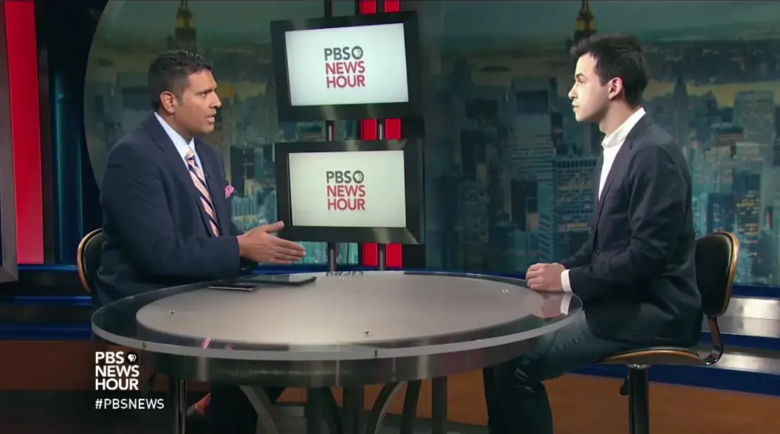 Ben Taub appears on the PBS Newshour. Image by the PBS Newshour. Media file: ben-taub-newshour.jpg