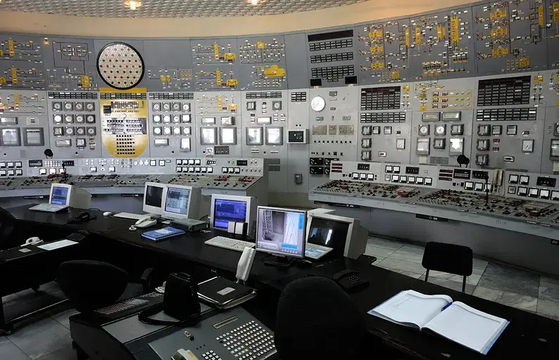 Inside the control room of the "dead" Units 1 and 2 of the Kozloduy Nuclear Power Plant: most displays are dark. The reactors were shut down in 2003 and now there is no nuclear fuel in them. Image by Yovko Lambrev (CC BY 3.0). Bulgaria, 2009. Inside the control room of the "dead" Units 1 and 2 of the Kozloduy Nuclear Power Plant: most displays are dark. The reactors were shut down in 2003 and now there is no nuclear fuel in them. Image by Yovko Lambrev (CC BY 3.0). Bulgaria, 2009.