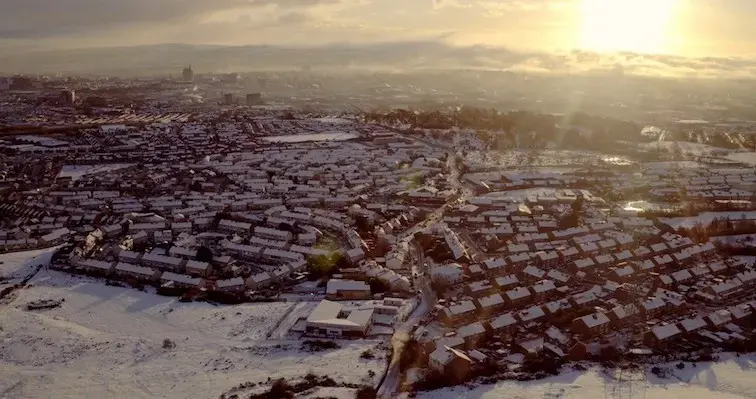 An aerial shot of Ballymurphy in Belfast. Image by Callum Macrae. United Kingdom, 2018.
