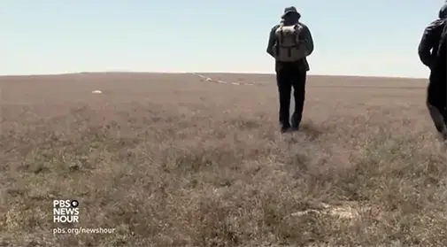 Paul Salopek recently updated PBS NewsHour on the status of the Out of Eden Walk. Image courtesy of PBS Newshour. Kazakhstan, 2016. Paul Salopek on the Out of Eden Walk
