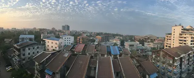 A photo of downtown Yangon, Myanmar's largest city and commerical capital. Image by Timothy McLaughlin. Myanmar, 2018.