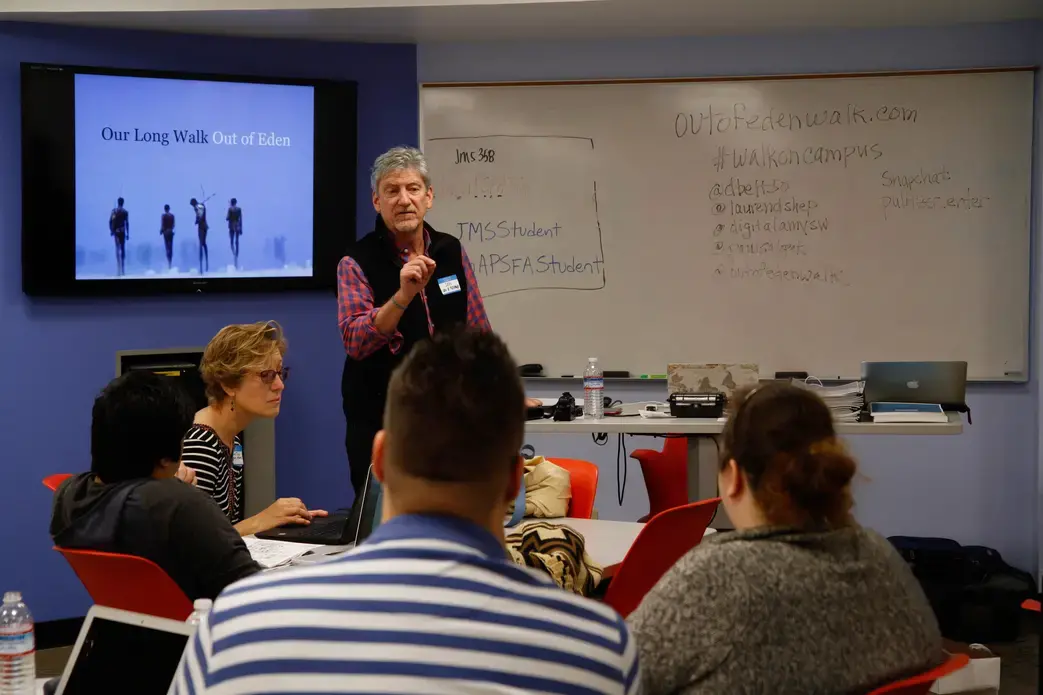 Don Belt introduces the Out of Eden Walk to a workshop of educators at San Diego State University. Image by Lauren Shepherd. United States, 2017.