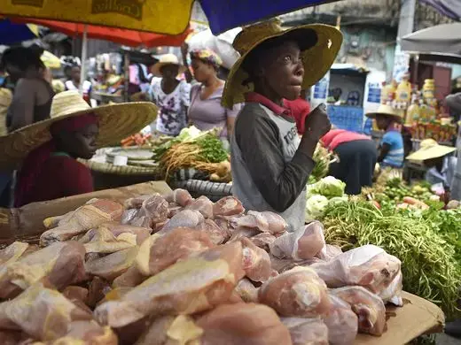 Imported chicken parts are sold in a Port-au-Prince market. Image by Larry McCormack. Haiti, 2016. Media file: 22.jpg