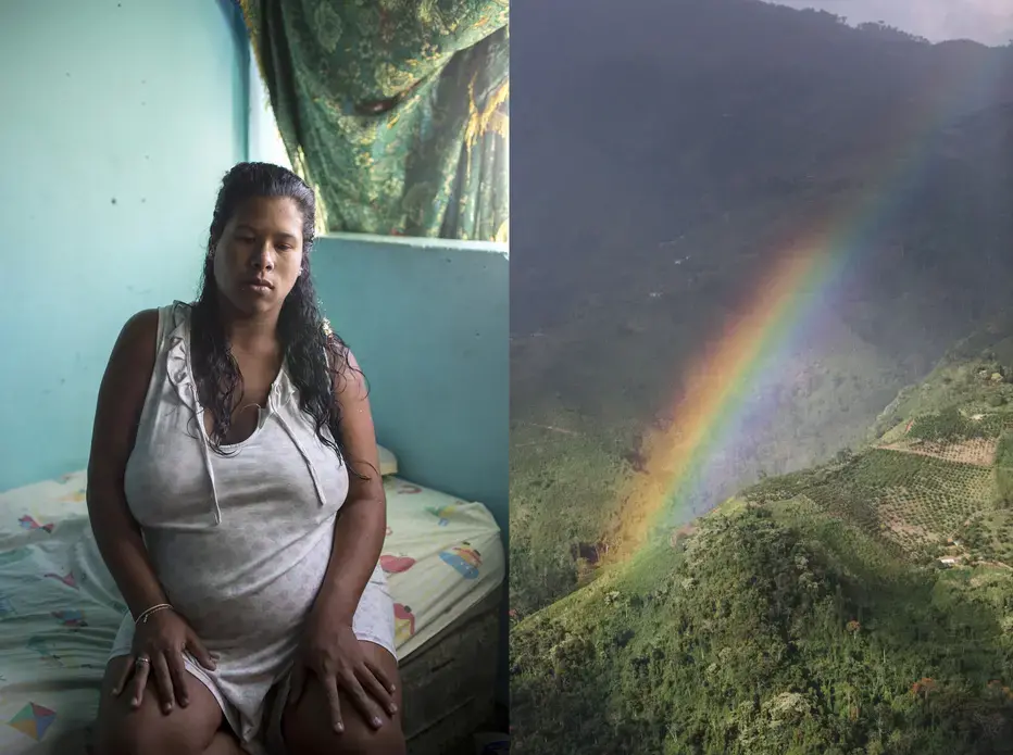 A young pregnant woman in her room in El Carpintero, a section of Petare, Caracas one of the largest Barrios in Latin America. At right, a rainbow arches over the Avila mountains which divide the city from the sea. Image by Natalie Keyssar. Venezuela, 2015. A young pregnant woman in her room in El Carpintero, a section of Petare, Caracas one of the largest Barrios in Latin America. Venezuela