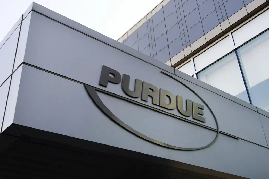 The Purdue Pharma logo is shown at its offices in Stamford, Conn., in 2007. Image by Associated Press/Douglas Healey. United States. The Purdue Pharma logo at its offices in Stamford, Conn., in 2007. Image by AP Photo/Douglas Healey. United States.
