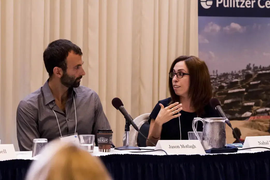 Pulitzer Center grantee Nahal Toosi explains her investigative process while writing her extended piece for POLITICO documenting the United States' involvement with the Myanmar government amid the persecution of the Rohingya. Image by Jin Ding. Washington, D.C., 2018.