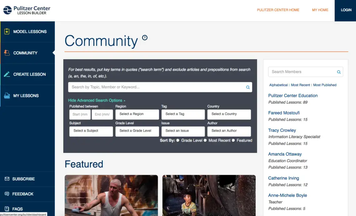 The advanced search options for the community page of the Lesson Builder Media file: lead_image.png