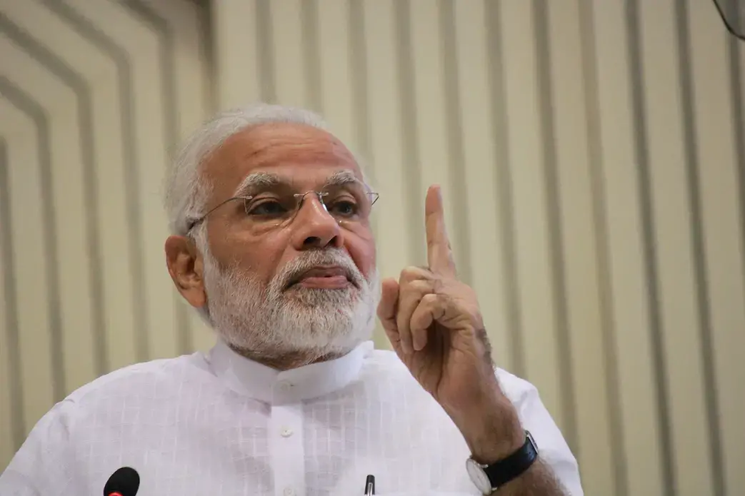 Prime Minister Narendra Modi addresses the Y4D Foundation New India Conclave at Vigyan Bhavan in New Delhi. Image by Shutterstock. India, 2018. Prime Minister Narendra Modi addresses the Y4D Foundation New India Conclave at Vigyan Bhavan in New Delhi. Image by Shutterstock. India, 2018.