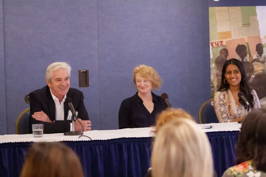 (From left to right) Tom Gjelten, Krista Tippett, and Krithika Varagur sharing a laugh during the workshops Q&amp;A session. Image by Jin Ding. Washington, D.C., 2019.