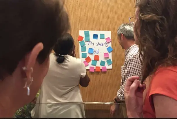 Educators at the Summer Teacher Institute in Chicago discuss what their students need while reviewing post-it notes on the topic prompt provided by Fareed Mostoufi, Pulitzer Center senior education manager. The University of Chicago and Pulitzer Center co-organized the two-day institute. Image by Evey Wilson. United States, 2016. Media file: screen_shot_2019-06-17_at_11.45.11_am.png