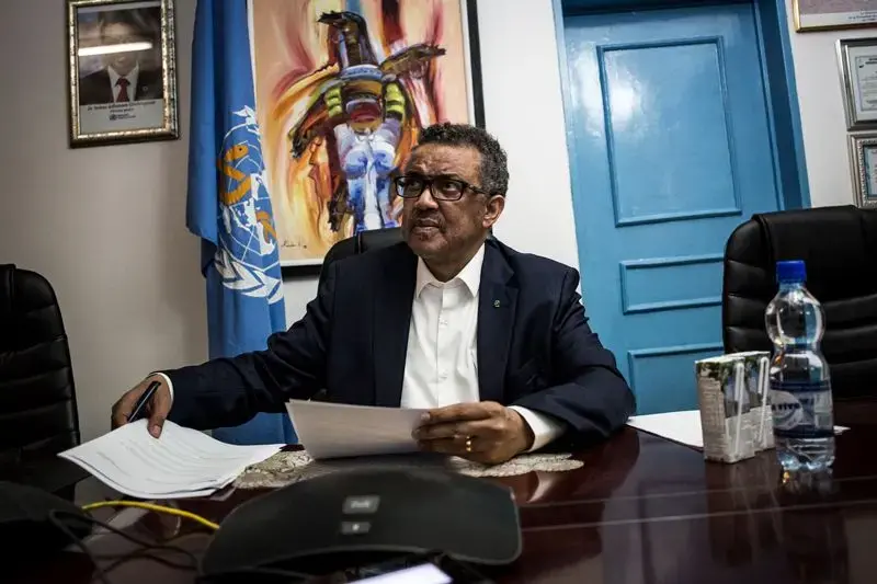 Tedros Adhanom Ghebreyesus, director of the World Health Organization, in Kinshasa on 14 June. Image by John Wessels for Nature. Congo, 2019. Tedros Adhanom Ghebreyesus, director of the World Health Organization, in Kinshasa on 14 June. Image by John Wessels for Nature. Congo, 2019.