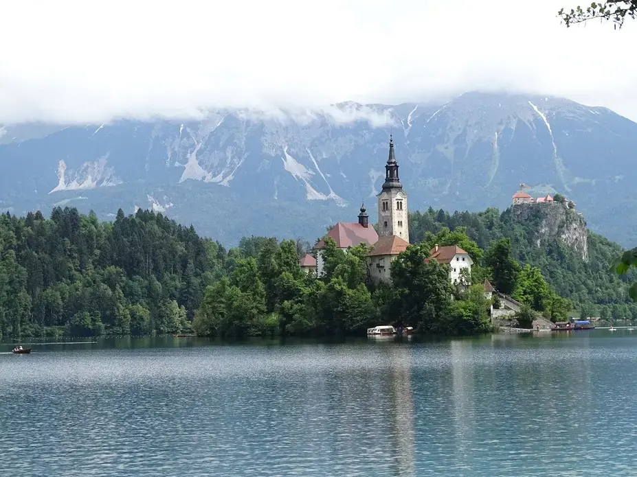 Lake Bled, Slovenia. This popular tourist destination showcases the architecture and nature that are abundant throughout the country. Image by Olivia Watson. Slovenia, 2018. 