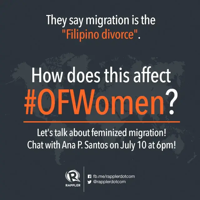 In the only country in the world where divorce is not legal, does migration become the answer? Image by Rappler. 2014. Media file: ana-santos-conversation-2.jpg