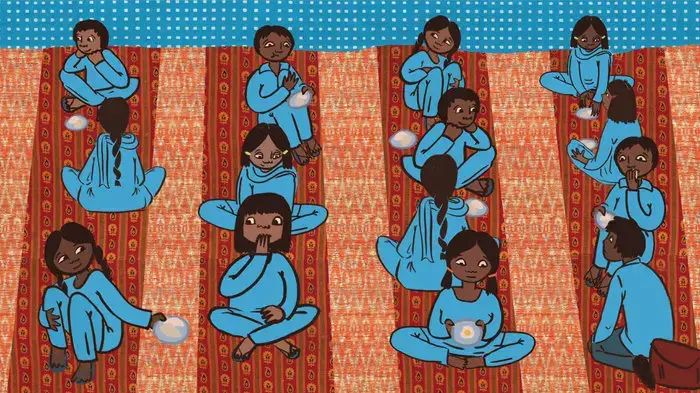 In some Indian states, efforts to serve eggs to malnourished children are a political minefield. Image by Lisa LaBracio for the animation "Power Lunch: India's Mid-Day Meal Program." Media file: foodprogram_wide-18d3f1aa1992d22fa524ccee25fb7610a1f6bb39-s700-c85.jpg