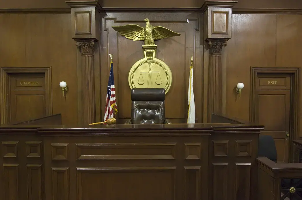 An empty courtroom. Image by Shutterstock. United States, 2019.
