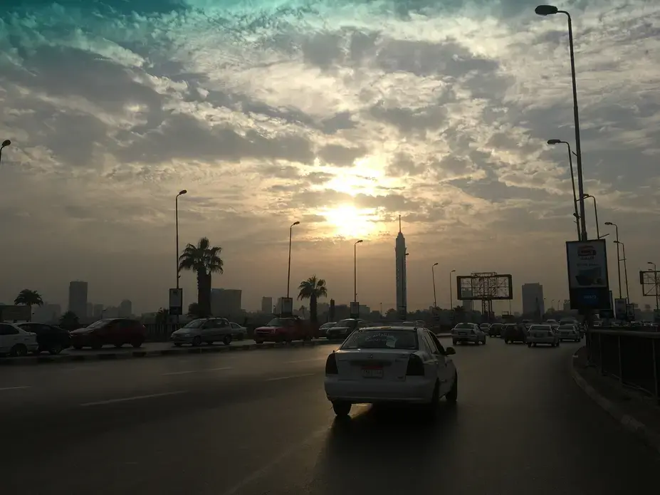 Commuters on Cairo's 6 October Bridge Cairo's 6 October Bridge is shorthand for traffic. Commuters will plan their whole day around whether the fly-over that stretches half the length of Cairo proper is gridlocked. Image by Jahd Khalil. Egypt, 2017.