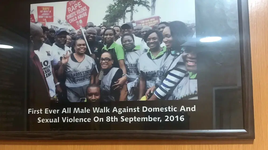 A poster commemorates the "First All Male Walk Against Domestic and Sexual Violence." Image by Joy Ikekhua. Nigeria, 2019. A poster commemorates the "First All Male Walk Against Domestic and Sexual Violence." Image by Joy Ikekhua. Nigeria, 2019.