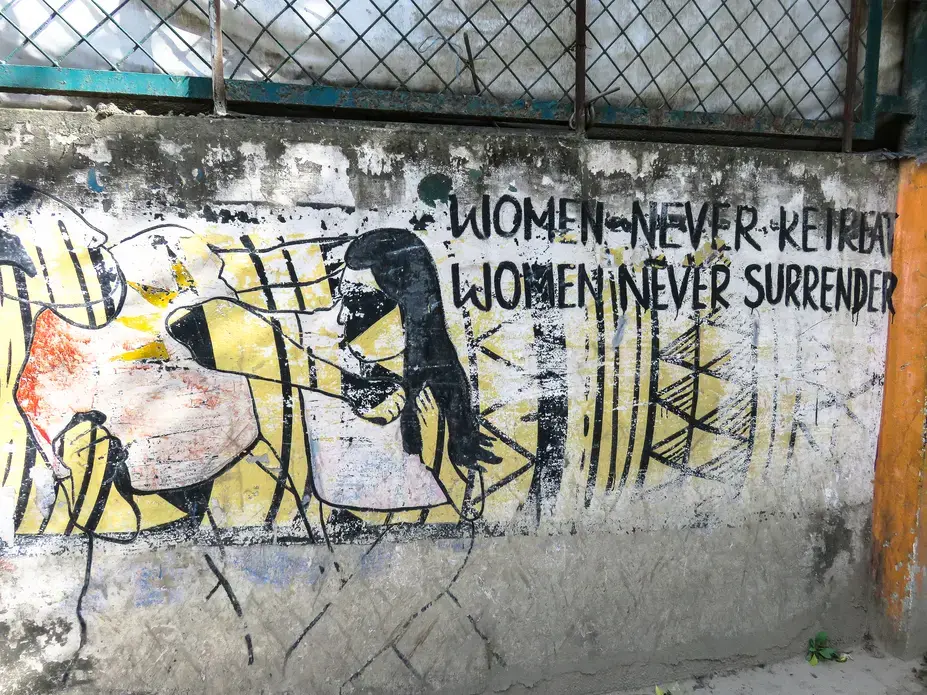A mural in Kathmandu shows that women combat the violence inflicted upon them. Image by Nicole Brigstock. Nepal, 2018. A mural in Kathmandu shows that women combat the violence inflicted upon them. Image by Nicole Brigstock. Nepal, 2018.