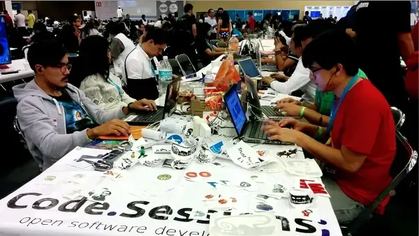 On July 24, 2015 students in Guadalajara program during a week-long event called CampusParty aimed at improving technology expertise. Image by Kara Andrade. Mexico, 2015. On July 24, 2015 students in Guadalajara program during a week-long event called CampusParty aimed at improving technology expertise. Image by Kara Andrade. Mexico, 2015.