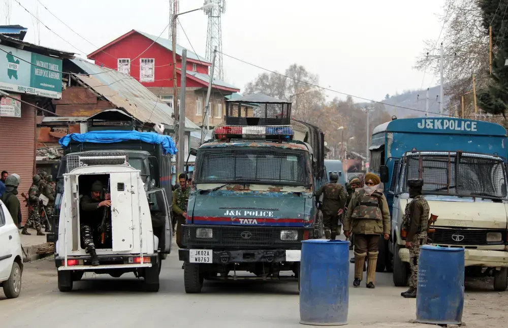 Clashes erupted after security forces killed two foreign militants who belonged to the Jaish-e-Mohammad outfit and were residents of Pakistan at Dooru area of Anantnag district on March 24, 2018. Image by Aasif Shafi / Shutterstock. India, 2018. Clashes erupted after security forces killed two foreign militants who belonged to the Jaish-e-Mohammad outfit and were residents of Pakistan at Dooru area of Anantnag district on March 24, 2018. Image by Aasif Shafi / Shutterstock. India, 2018.
