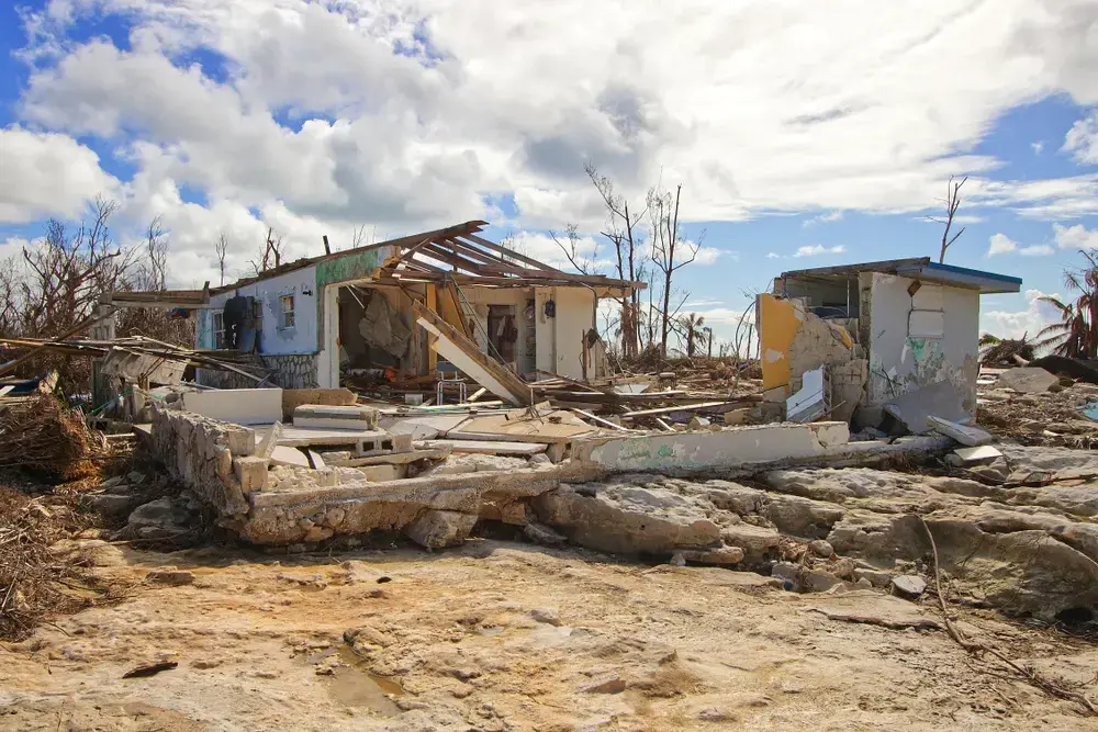 Freeport, Grand Bahama Island, Bahamas - October 11, 2019: Eastern part of the Grand Bahama Island where most of the devastation occurred from Hurricane Dorian. View of destroyed homes. Image by Anya Douglas / Shutterstock. Bahamas, 2019. Freeport, Grand Bahama Island, Bahamas - October 11, 2019: Eastern part of the Grand Bahama Island where most of the devastation occurred from Hurricane Dorian. View of destroyed homes. Image by Anya Douglas / Shutterstock. Bahamas, 2019.