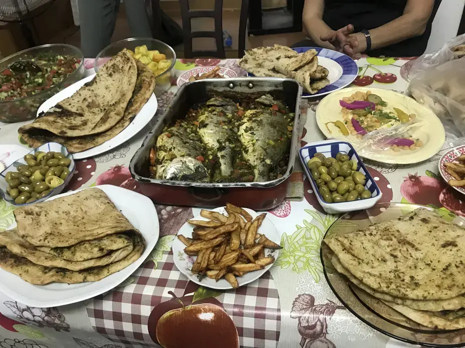 The lunch prepared by Doha upon learning of the reporter's visit to her farm. Image by Carly Graf. West Bank, 2019. The lunch prepared by Doha upon learning of the reporter's visit to her farm. Image by Carly Graf. West Bank, 2019.