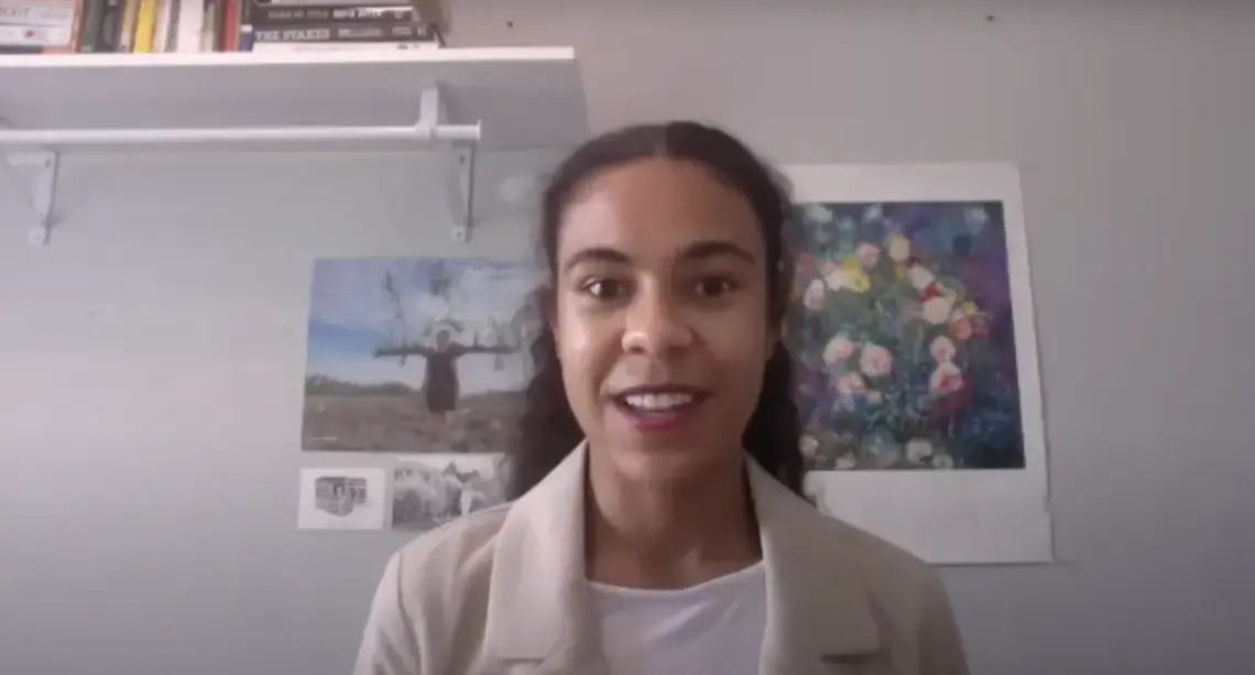 Grantee Brittany Gibson speaks during a Talks @ Pulitzer Zoom webinar. United States, 2020. Grantee Brittany Gibson speaks during a Talks @ Pulitzer Zoom webinar. United States, 2020.