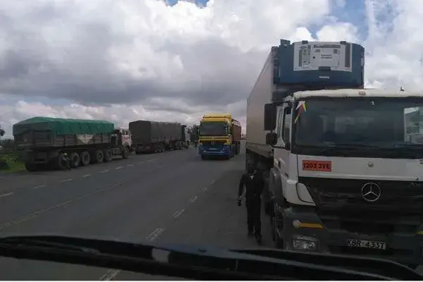 Trucks parked by the roadside in Longonot center on the Maai Mahiu-Naivasha road. Image by Beatrice Obwocha. Kenya, 2016. Media file: sntrucklongonot.jpg