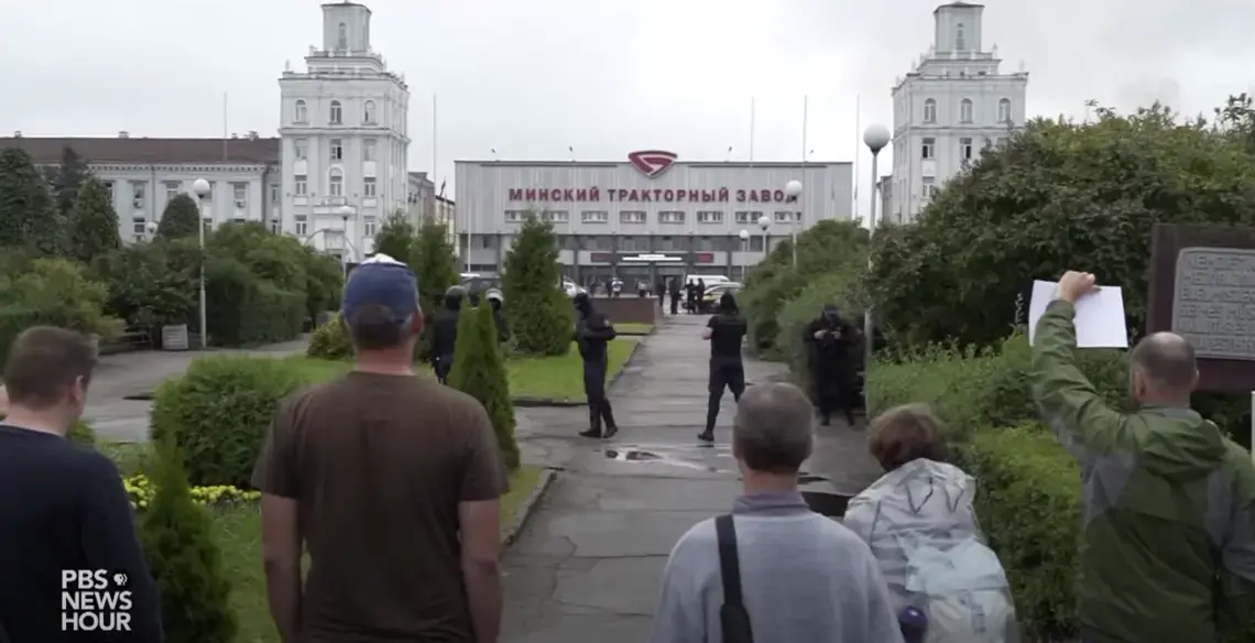 Protests continue in Belarus as embattled Lukashenko clings to power. Image courtesy of PBS NewsHour.
