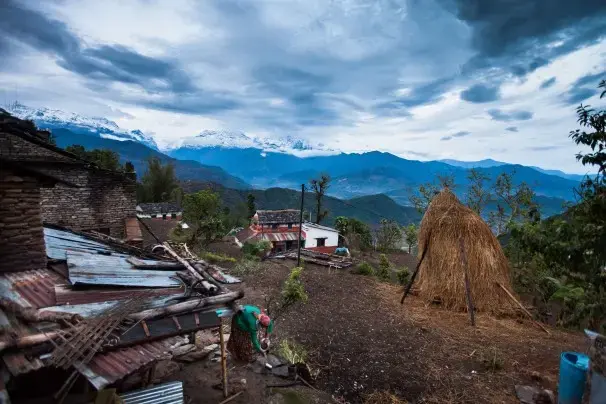 The Nepali village of Kaskikot below the Anapurna range. Image by Jon B. Healey/The Washington Post. Nepal, 2013. Media file: nepal82131376409186.jpg