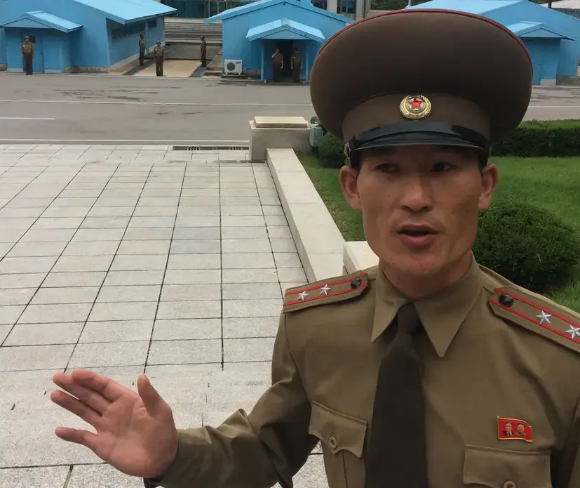 Lieutenant Colonel Pang Myong Jin, of the Korean People's Army, inside the Demilitarized Zone in the Democratic People's Republic of Korea. Image by Evan Osnos. North Korea, 2017. Lieutenant Colonel Pang Myong Jin, of the Korean People's Army, inside the Demilitarized Zone in the Democratic People's Republic of Korea. Image by Evan Osnos. North Korea, 2017.