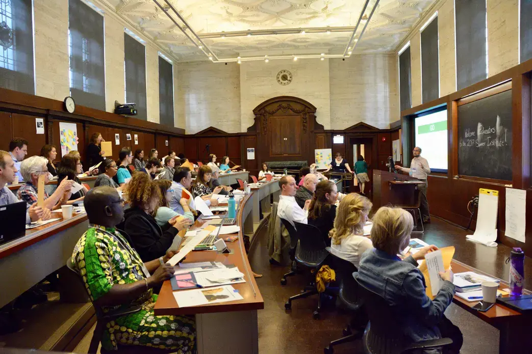 Senior Education Manager Fareed Mostoufi welcomes a group of more than 40 educators to the University of Chicago Summer Institute for Educators 2017. 2017.